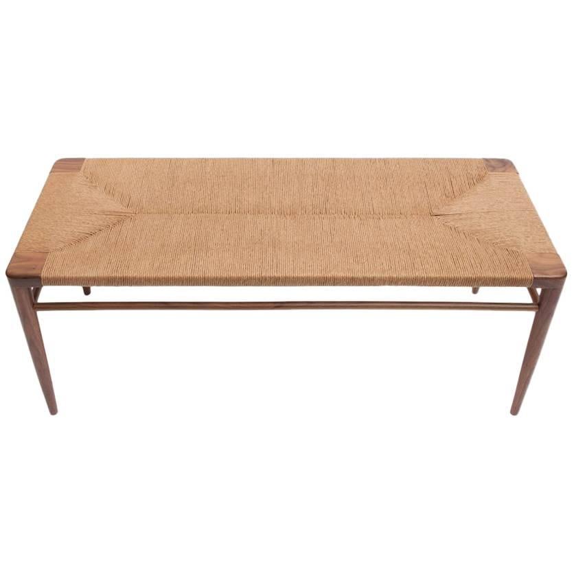 Walnut and Natural Rush 60" Bench by Smilow Furniture For Sale
