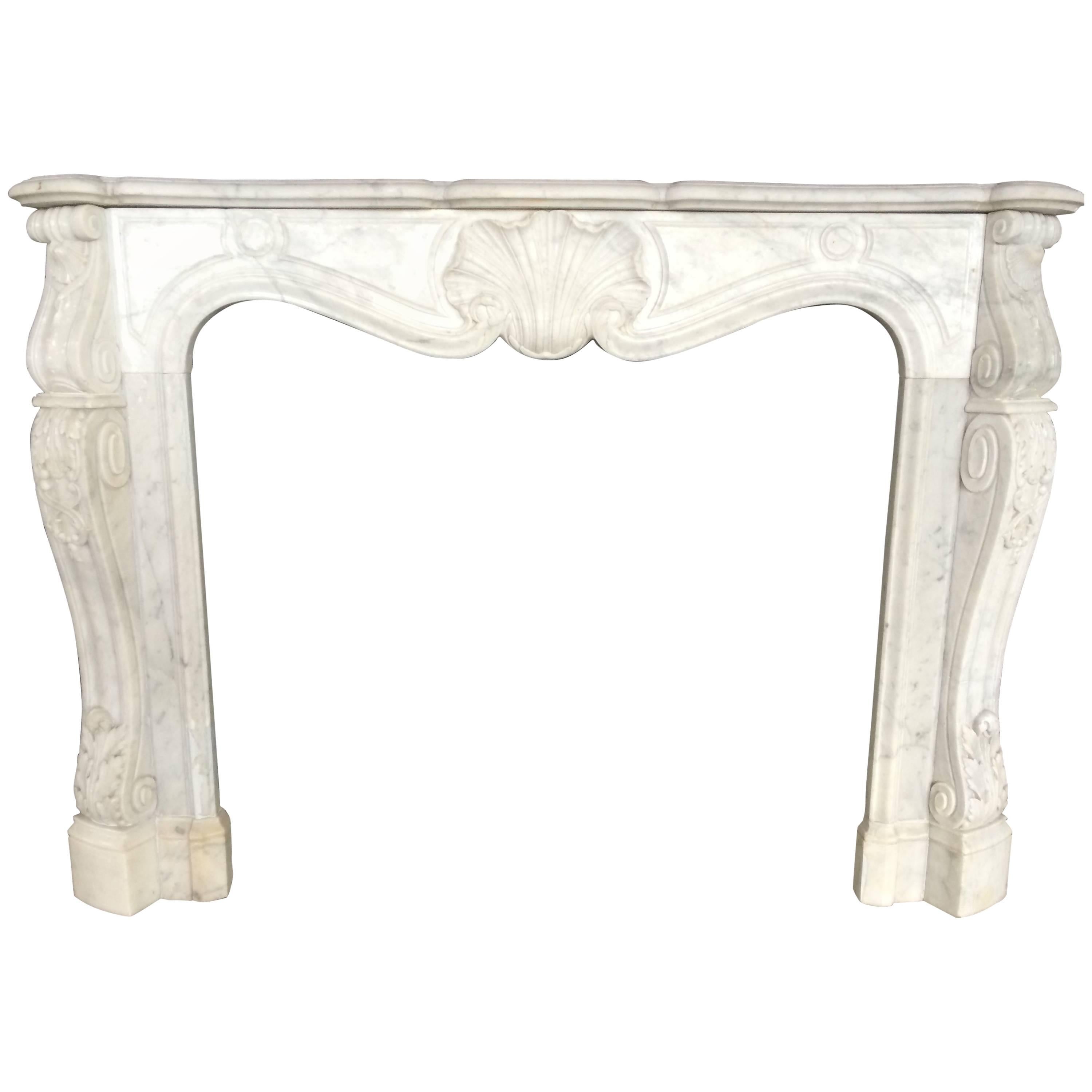 Antique Marble Fireplace White Carrera Exceptional Quality France, 19th C For Sale