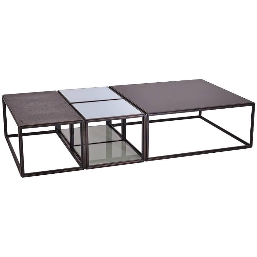 Modular Low Table Collection, Brass and Glass For Sale