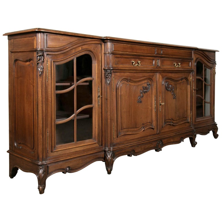 French Louis XV Style Rococo Revival Walnut Enfilade Buffet at 1stDibs