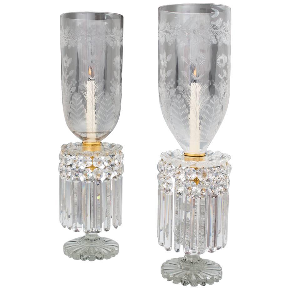 Fine Pair of Regency Cut-Glass Storm Lighs Attributed to John Blades For Sale