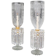 Fine Pair of Regency Cut-Glass Storm Lighs Attributed to John Blades