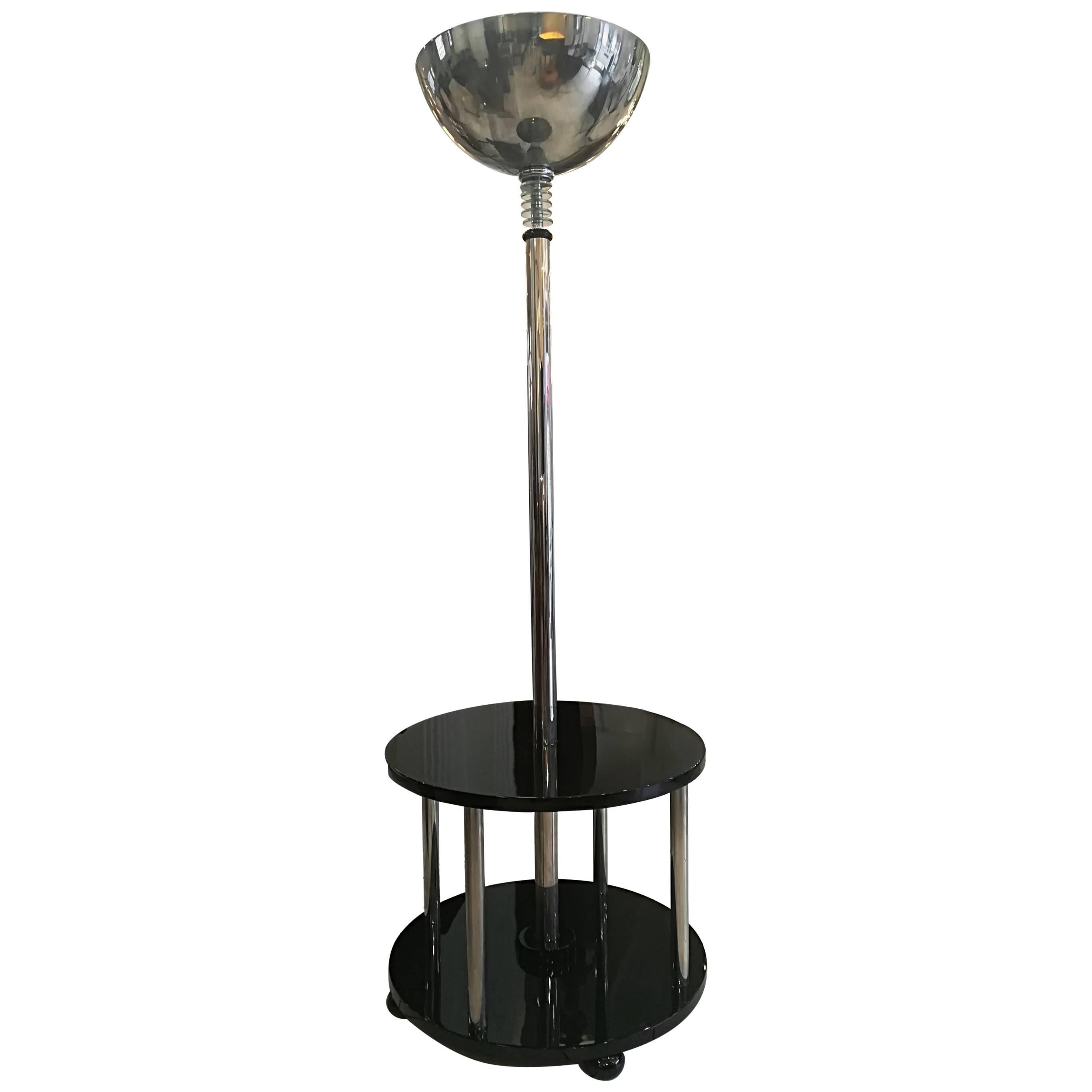 Art Deco Lamp Gueridon Black Lacquer and Chrome, circa 1930