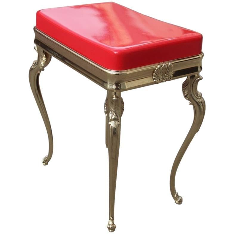 Solid Brass and Red Midcentury Plexiglass Italian Stool, 1950s