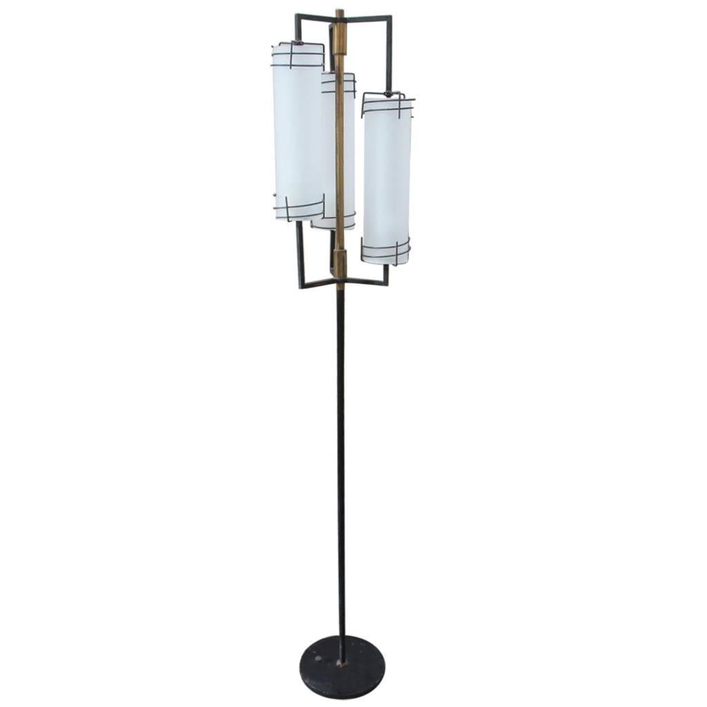 Italian Midcentury Design Floor Lamp Glass Brass , Stilnovo Attributed
