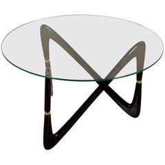 Coffee Table Stained Ebony Wood Brass Glass Vintage Manufactured in Italy 1950s