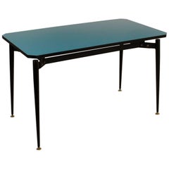 Table Wood Formica Metal Basement Brass Vintage, Italy, 1950s-1960s