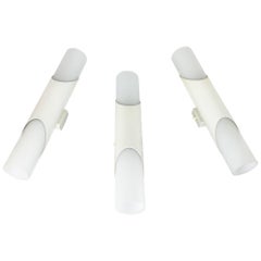 Vintage German Modernist Frosted Glass and Metal Tubular Sconces, 1970s, Set of Three