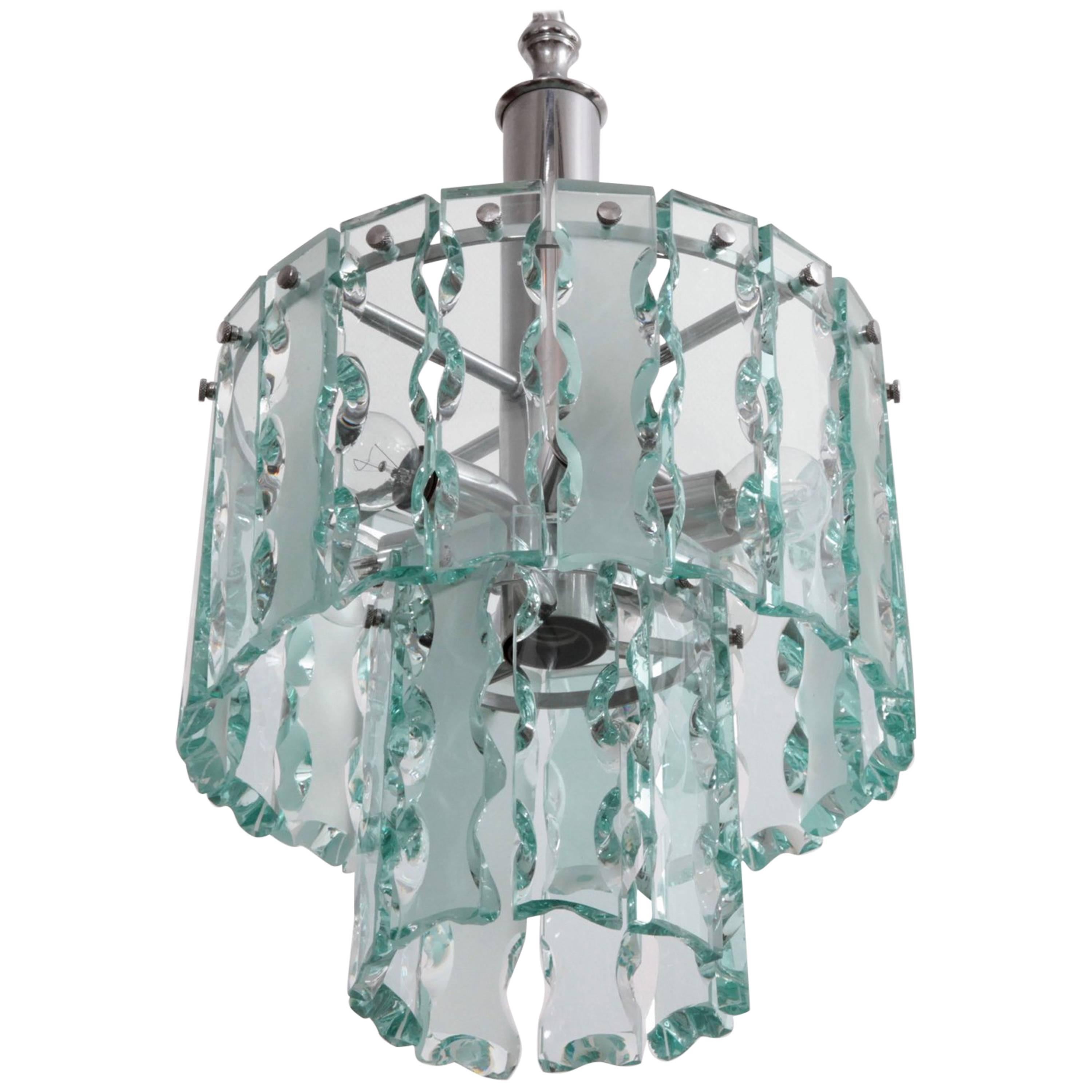 Fontana Arte Style Two-Tier Glass Chandelier