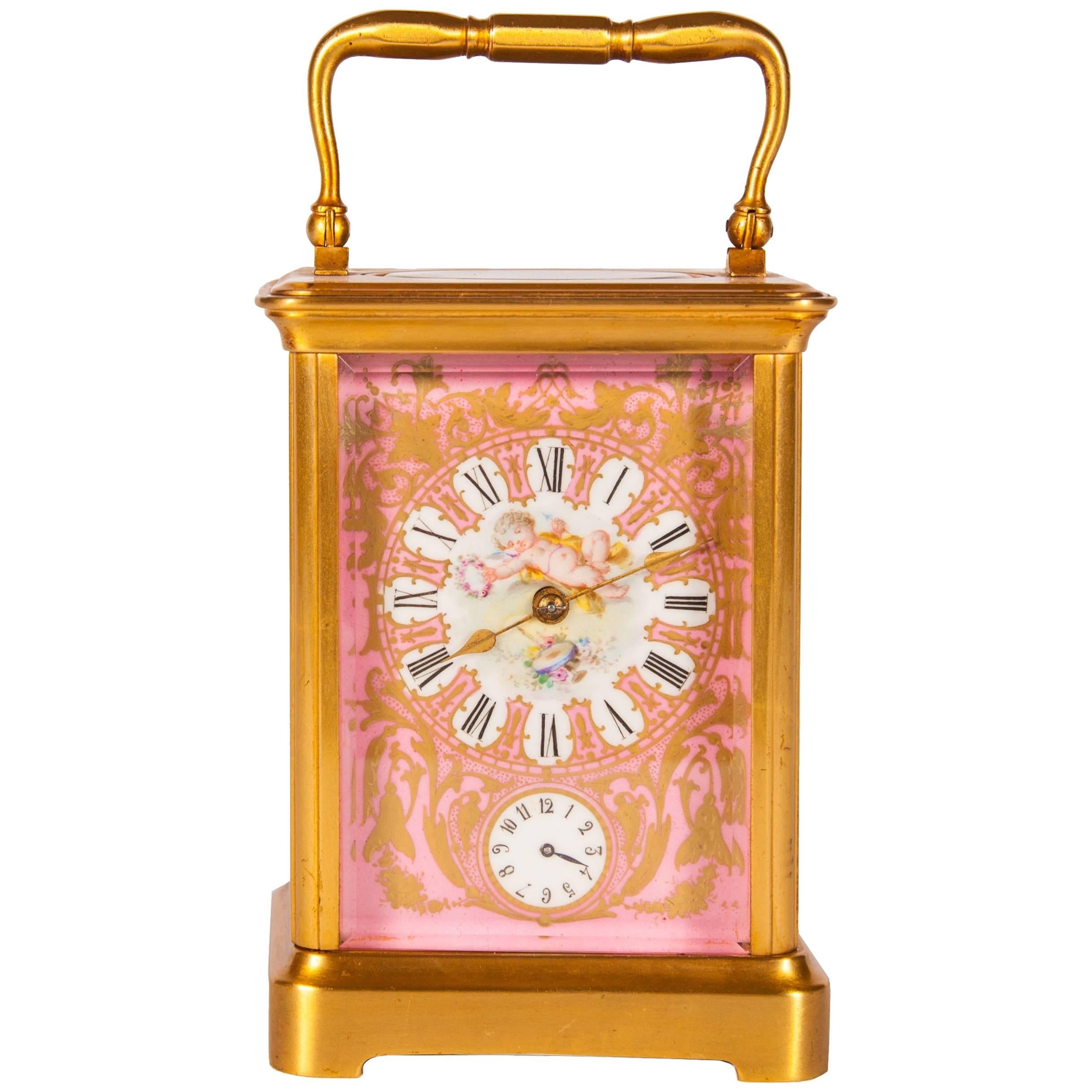 Rococo Style Sevres Style Porcelain and Ormolu Carriage Clock