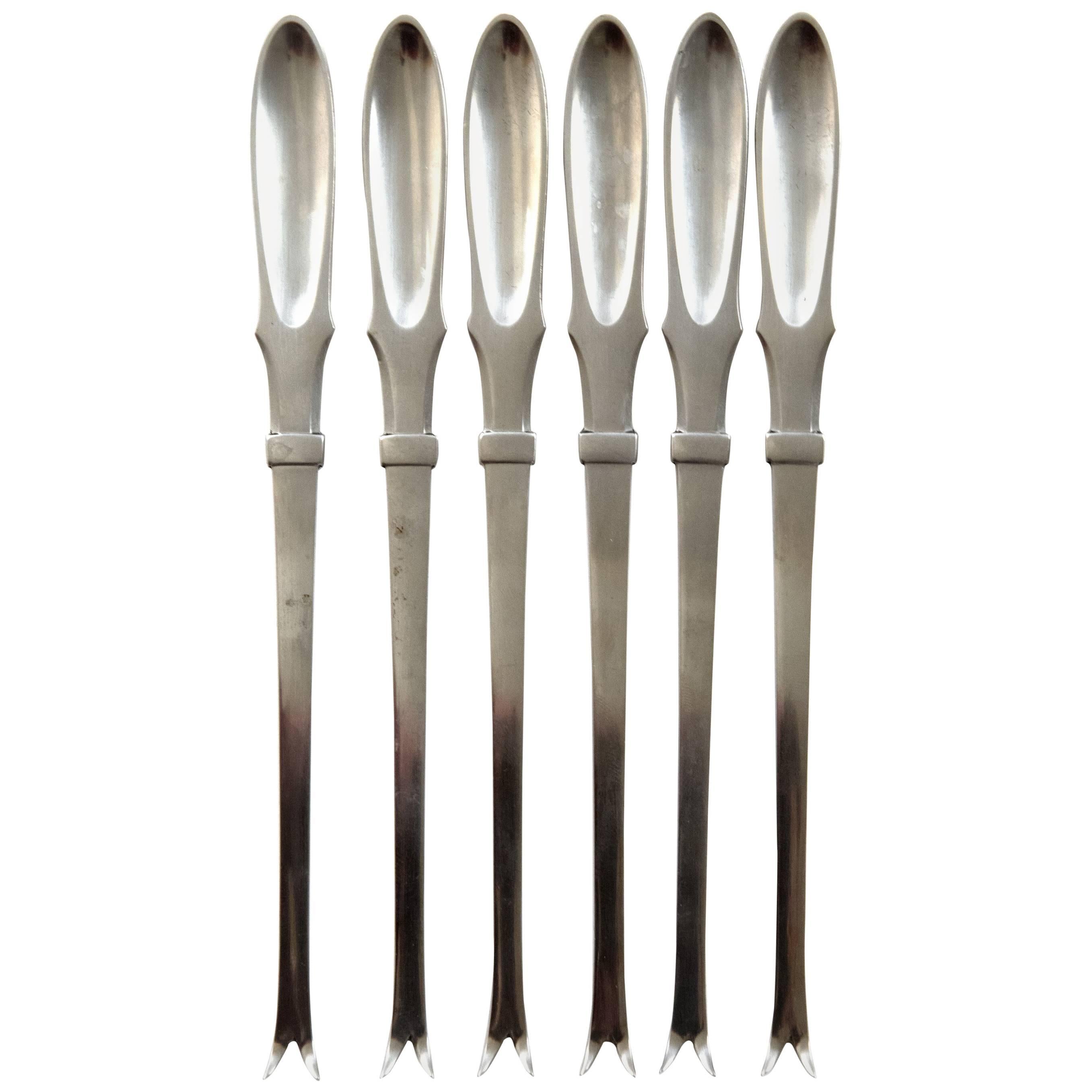 Set of Six Georg Jensen Stainless Steel Seafood Forks