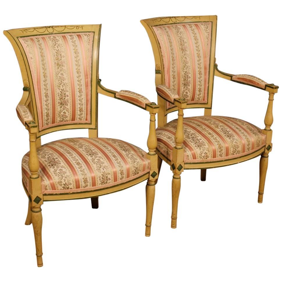 Pair of French Armchairs in Lacquered and Painted Wood from 20th Century