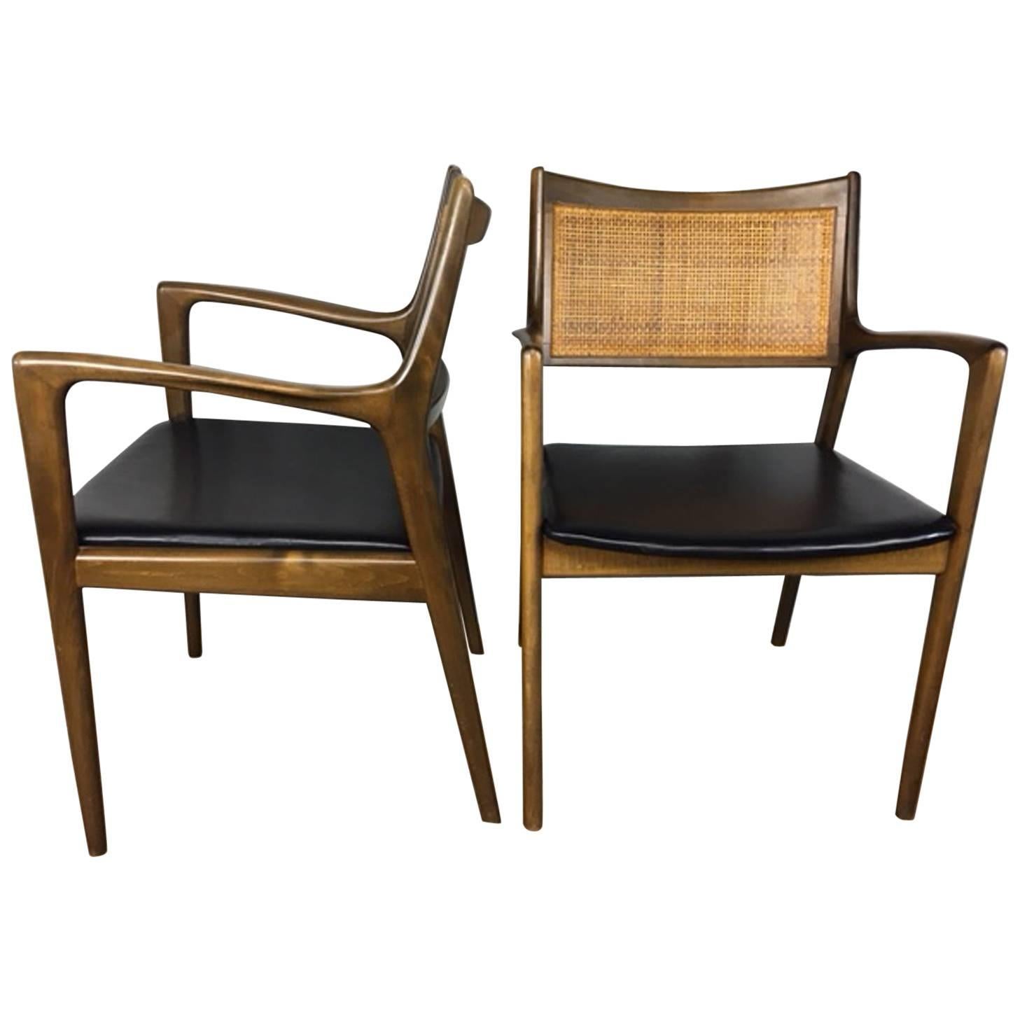 Erik Ekselius Cane Back and Leather Side or Dining Chairs