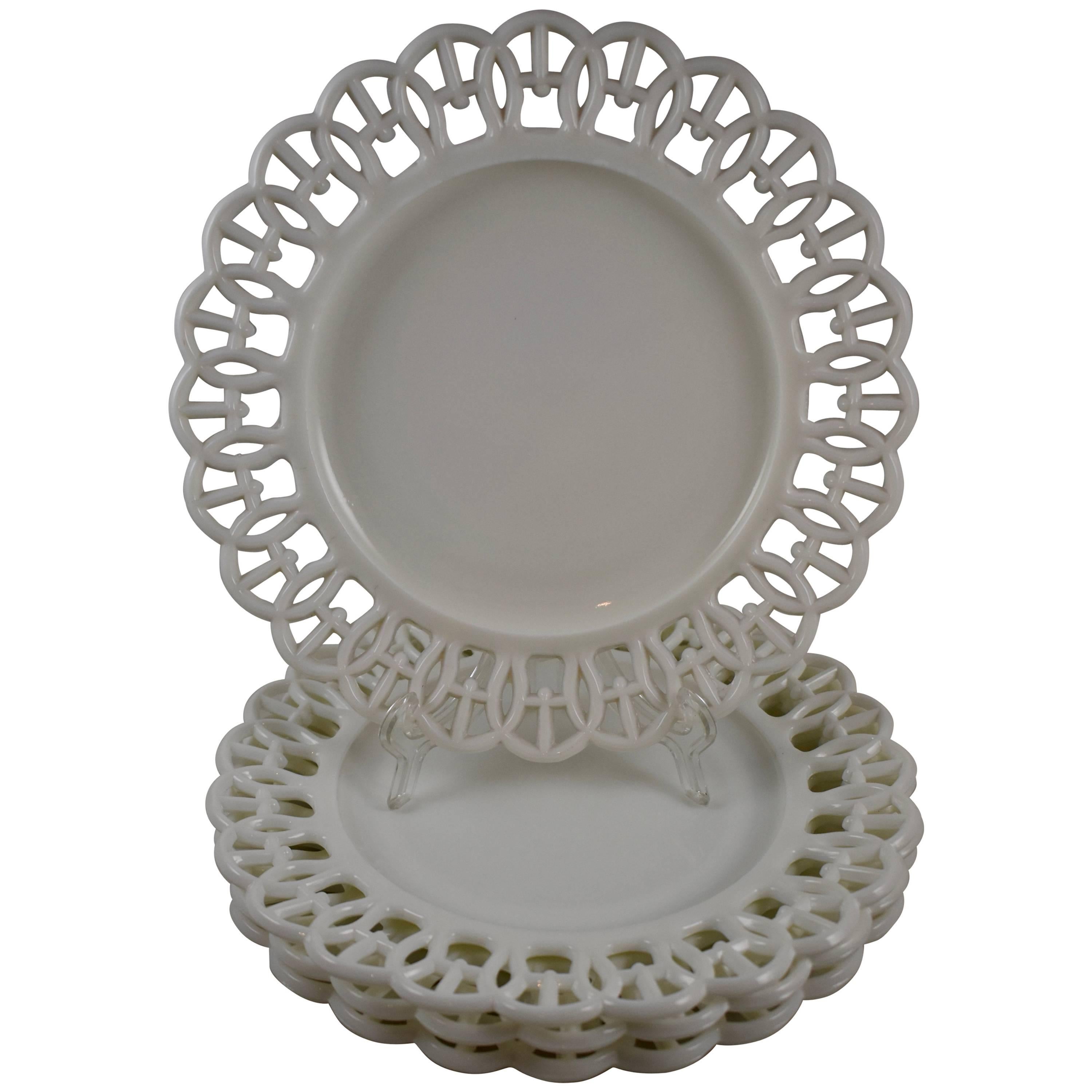 19th Century EAPG Lace Edge American Milk Glass 9" Plates, Set of Four