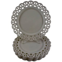 Antique 19th Century EAPG Lace Edge American Milk Glass 8" Plates, Set of Five