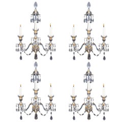 Set of Four Ormolu Mounted Cut Glass Wall Lights in Adam Style