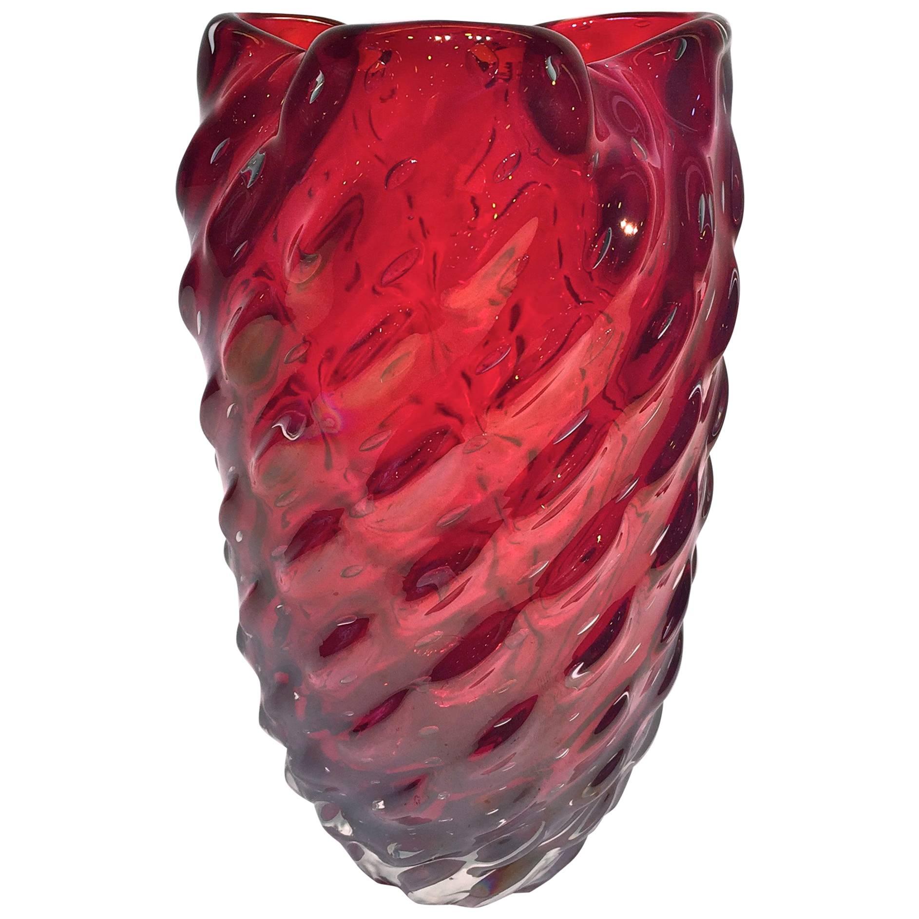 ERCOLE BAROVIER Iridescent Artistic Blown Glass of Murano Vase, circa 1950 For Sale