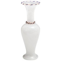 Fine White Spiral Vase by Saint Louis Unusually with Blue and Yellow Rim