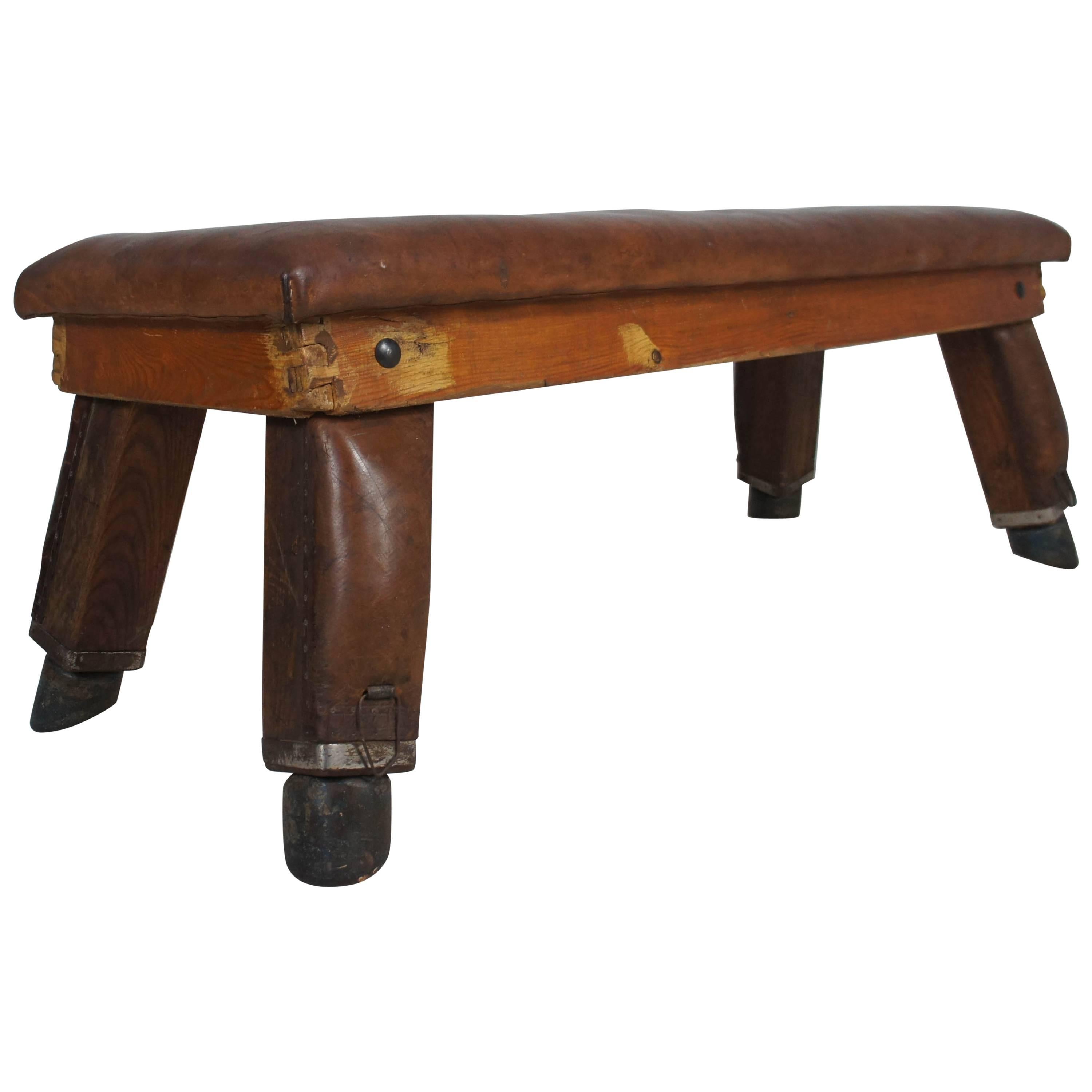 Midcentury Vintage Leather Gym Bench from Germany