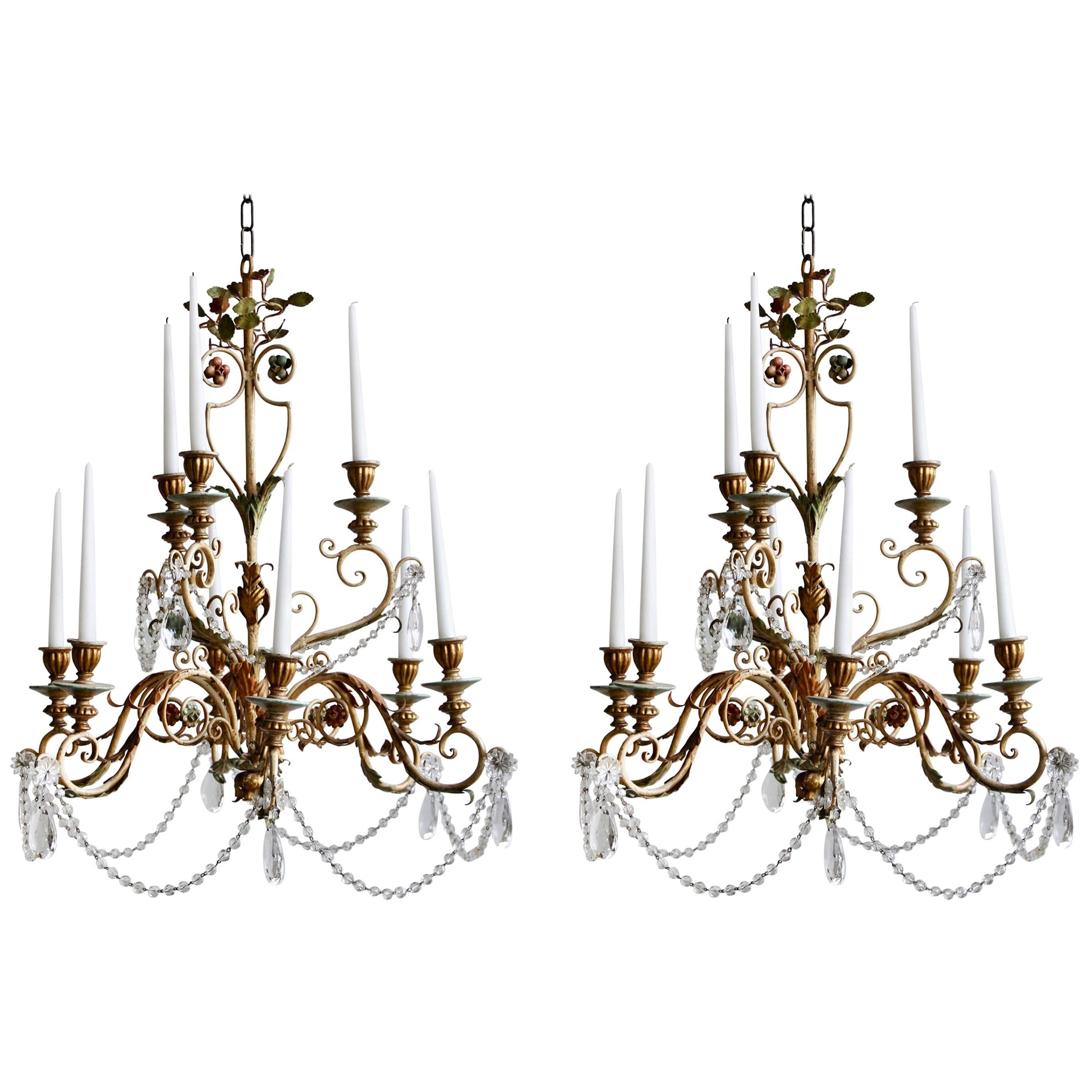 Pair of Late 1800s Italian Florentine Nine-Arm Candelabras