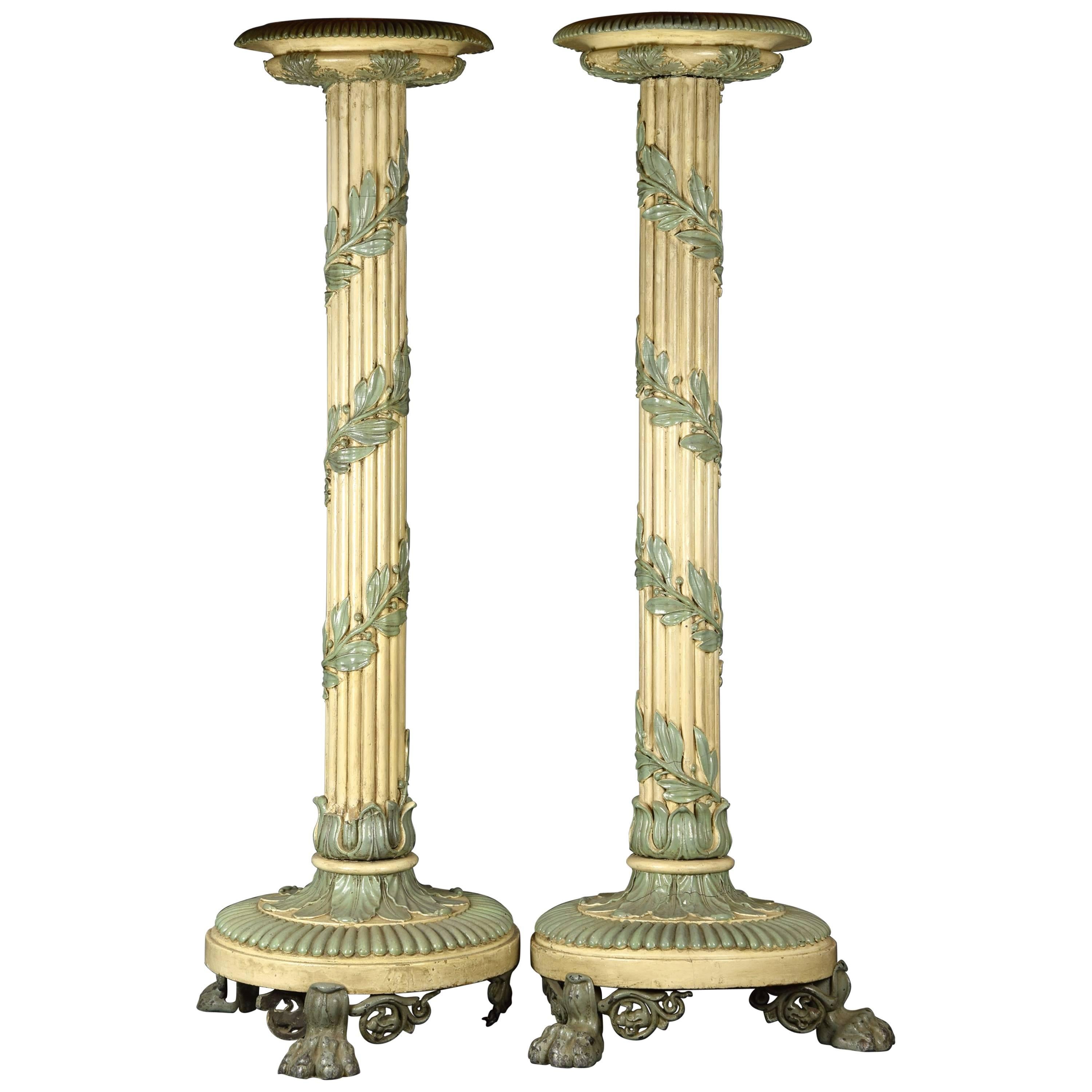 Pair of Pedestals Carved and Polychrome Wood, 19th-20th Century For Sale