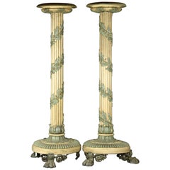 Antique Pair of Pedestals Carved and Polychrome Wood, 19th-20th Century