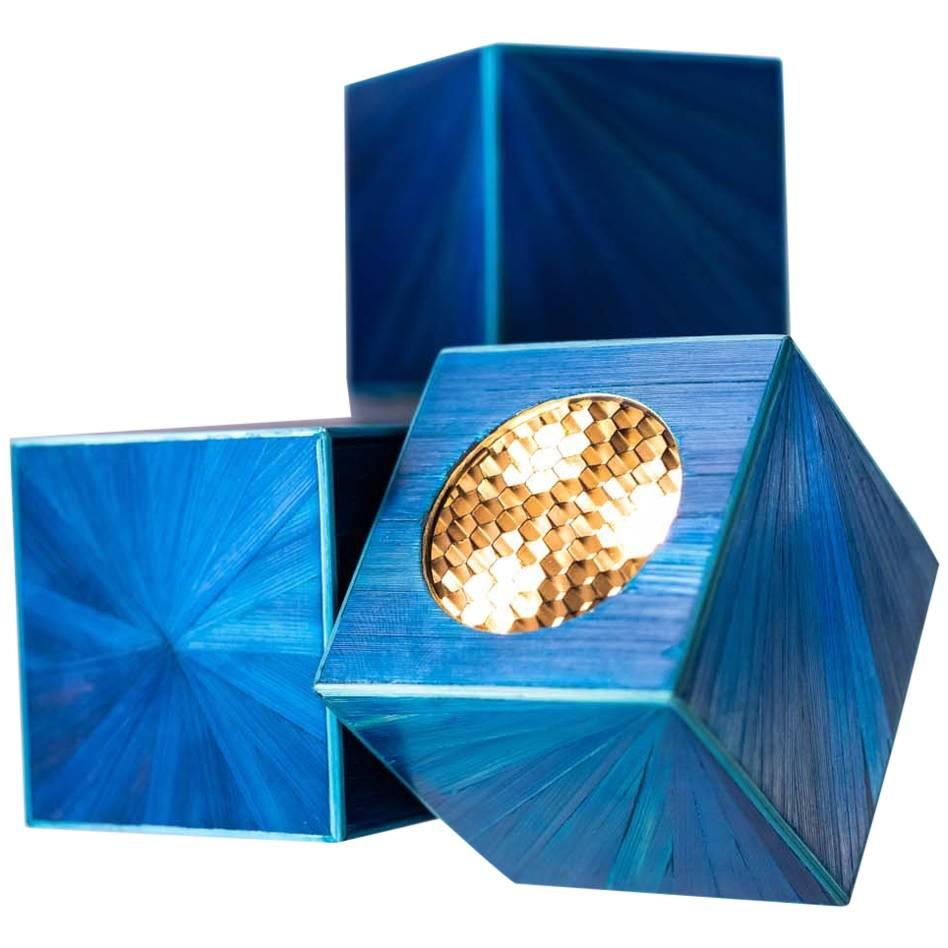 Marienbad Bedside Cube Sconce in Blue For Sale