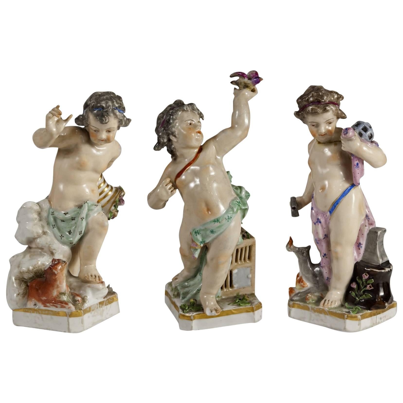 Three Porcelain Figurine Set, Buen Retiro Royal Factory, Madrid, 18th Century