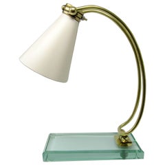 Italian 1950s Glass and Brass Desk Lamp Attributed to Fontana Arte