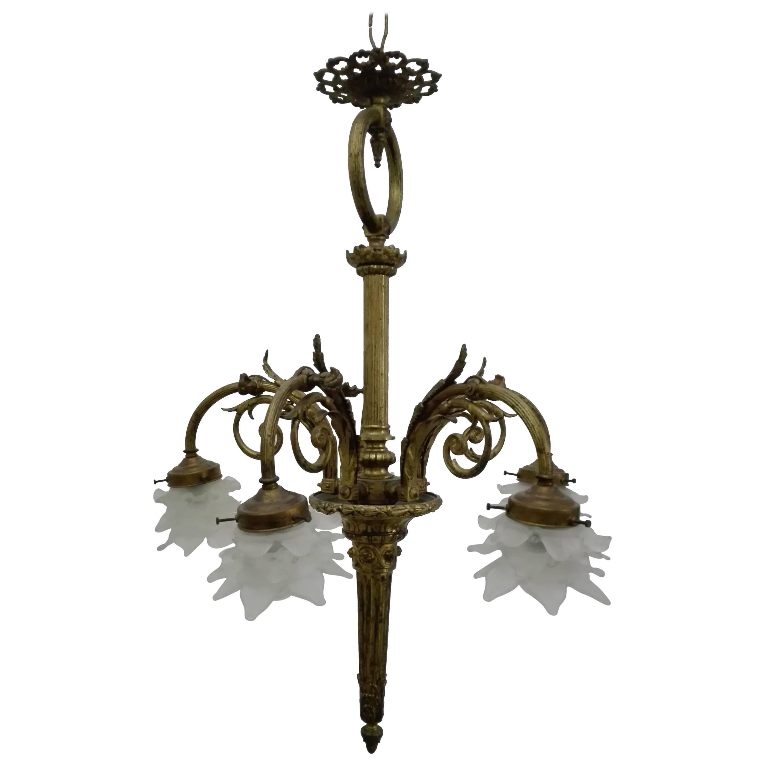 Empire Style Chandelier, Bronze Structure and Glass Diffuser