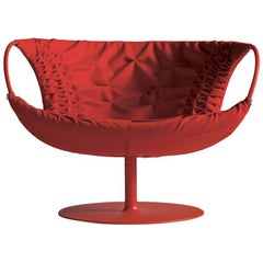 Moroso Smock Armchair with Stitched Leather and Swivel Base by Patricia Urquiola