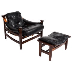 Jean Gillon, chaise et pouf en cuir, Brésil, vers 1960