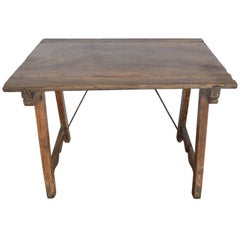 18th Century Walnut Spanish Side Table or Desk with Iron Stretcher