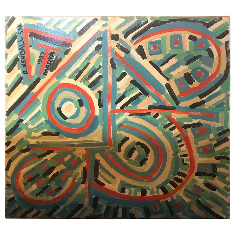 Large Richard Kendall Signed Oil Painting Abstract Art Midcentury Style