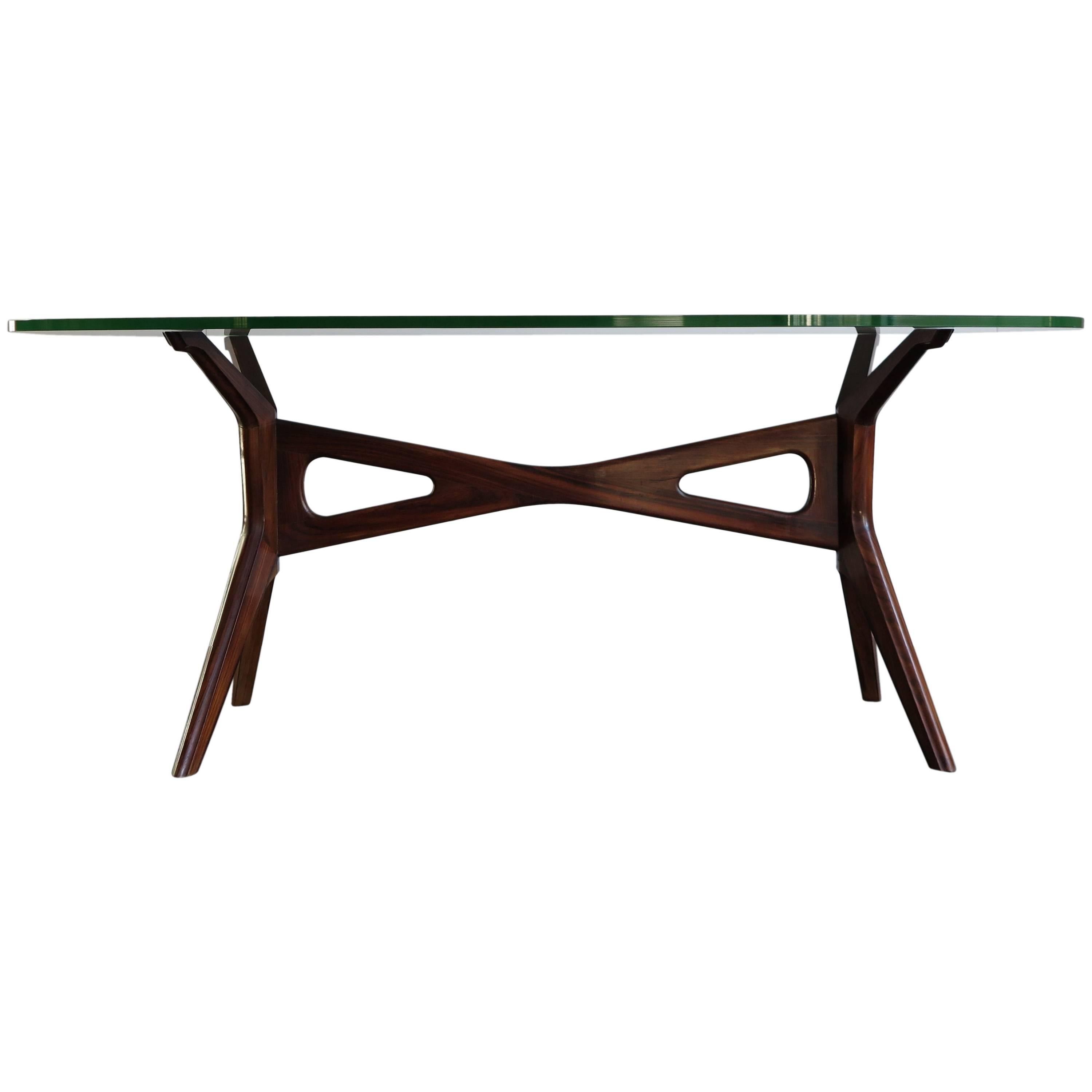 1950s Carlo Mollino Style Italian Glass and Solid Walnut Dining Table