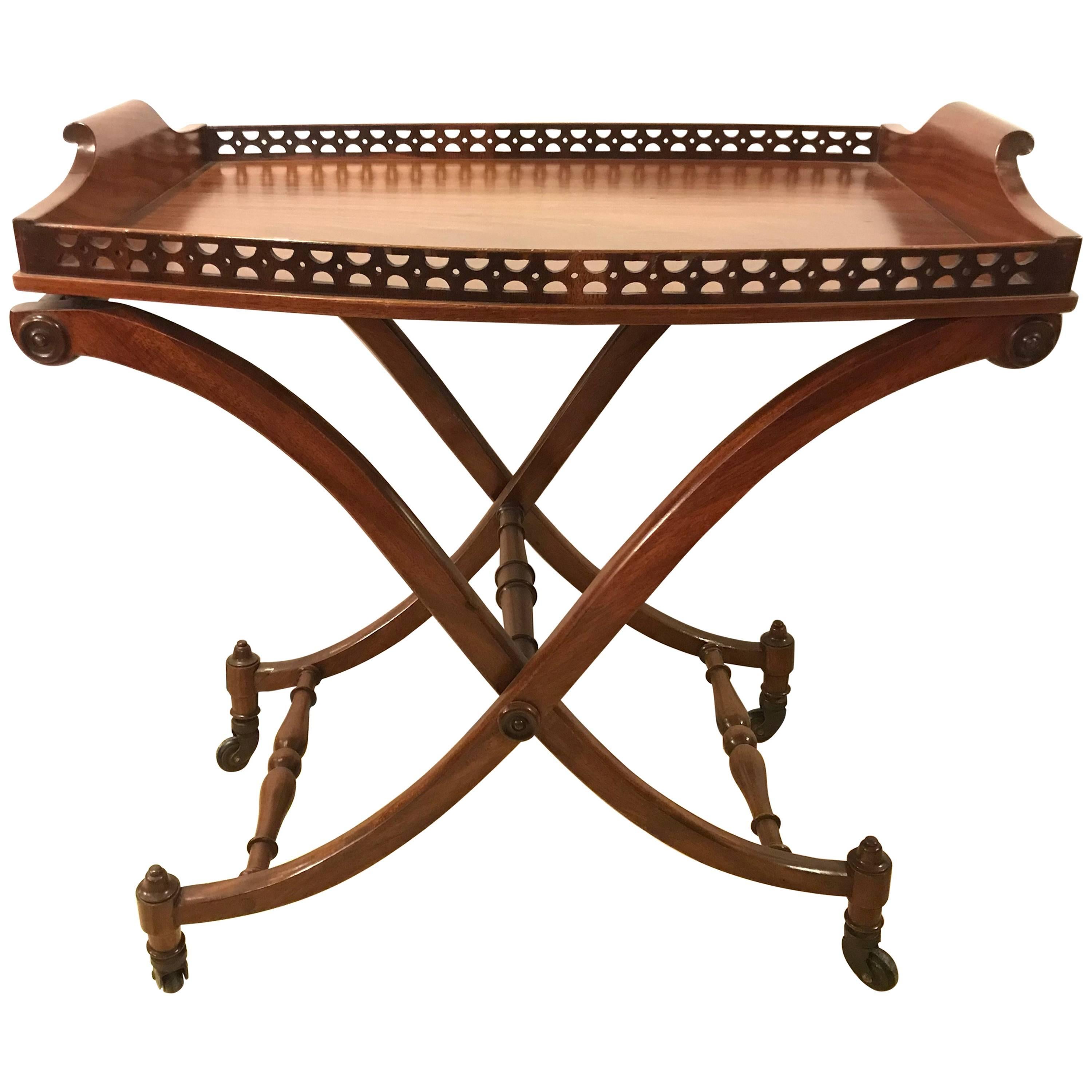 Mahogany Georgian Style Serving Cart on Casters with Folding Base
