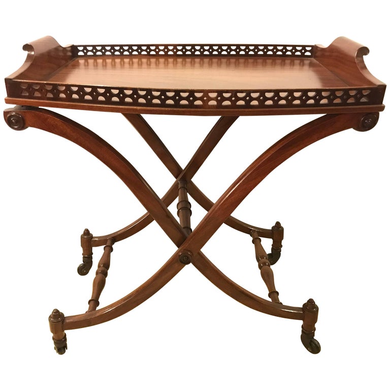 Mahogany Style Serving Cart on Casters with Folding Base at