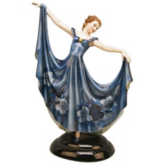 Vintage Keramos Lady Dancer Art Deco Blue Dress Model 2030 by Stefan Dakon