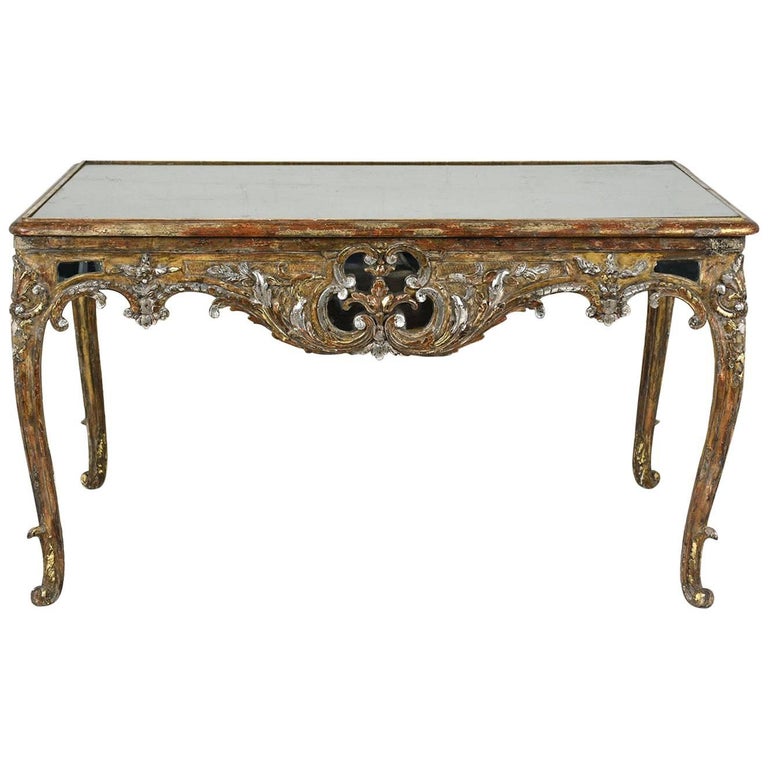 Early 19th Century Louis Xvi Center Table With Silver And Gold Leaf Early 19th Century Louis Xvi Center Table With Silver And Gold Leaf Finish For