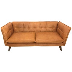 Modern Leather Hand-Stitched Hollywood Regency Style Couch or Sofa