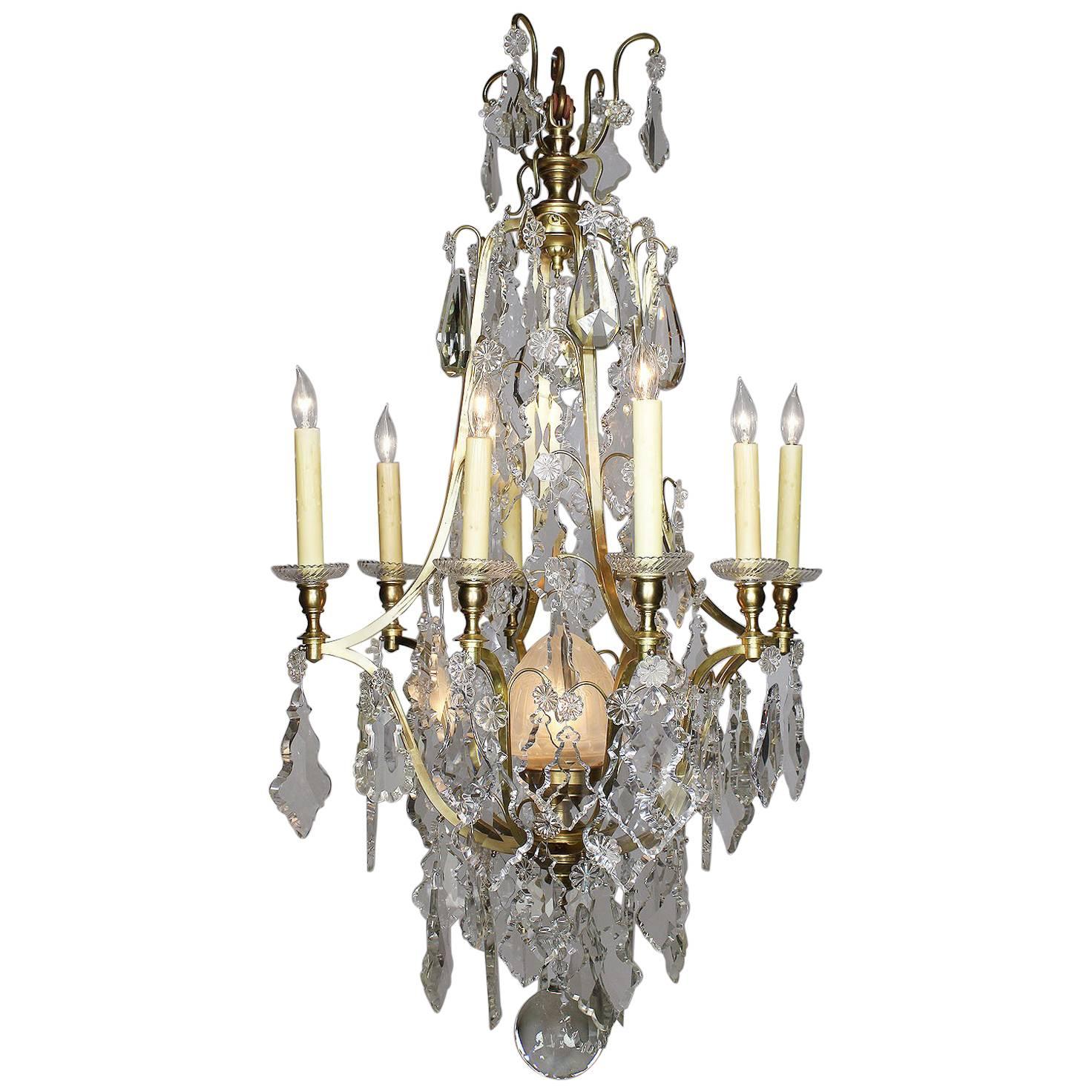 French Louis XV Style Gilt Bronze and Cut-Glass 'Crystal' Nine-Light Chandelier For Sale