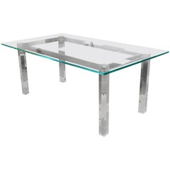 Mid-Century Modern Glass Lucite Chrome Dining Table Hollis Jones, 1970s