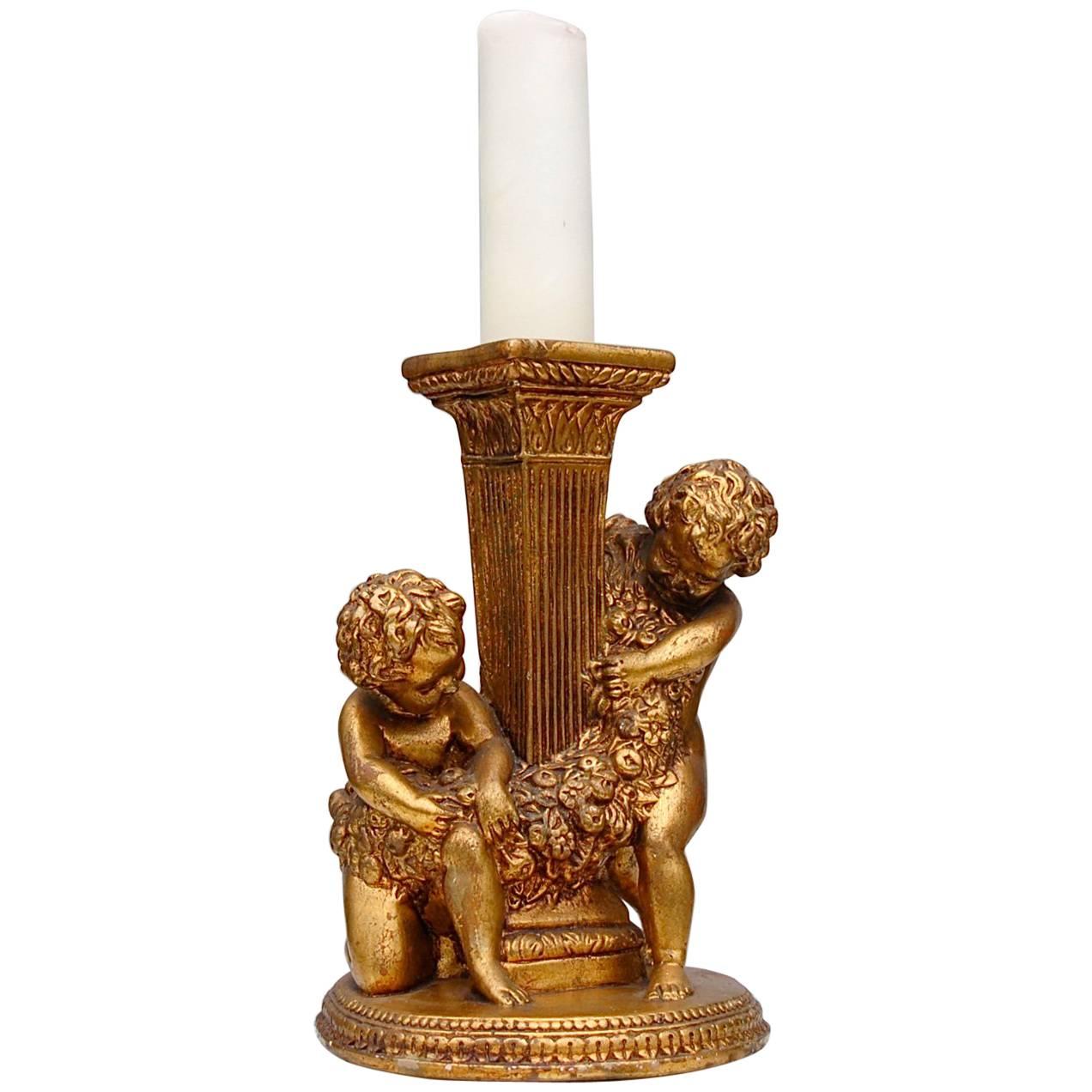Neoclassical Gilded Pillar Candleholder, Late 20th Century, Italy For Sale