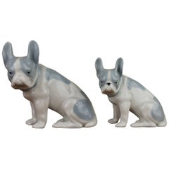 Vintage Pair of German Blue and White Porcelain French Bulldog Figurines