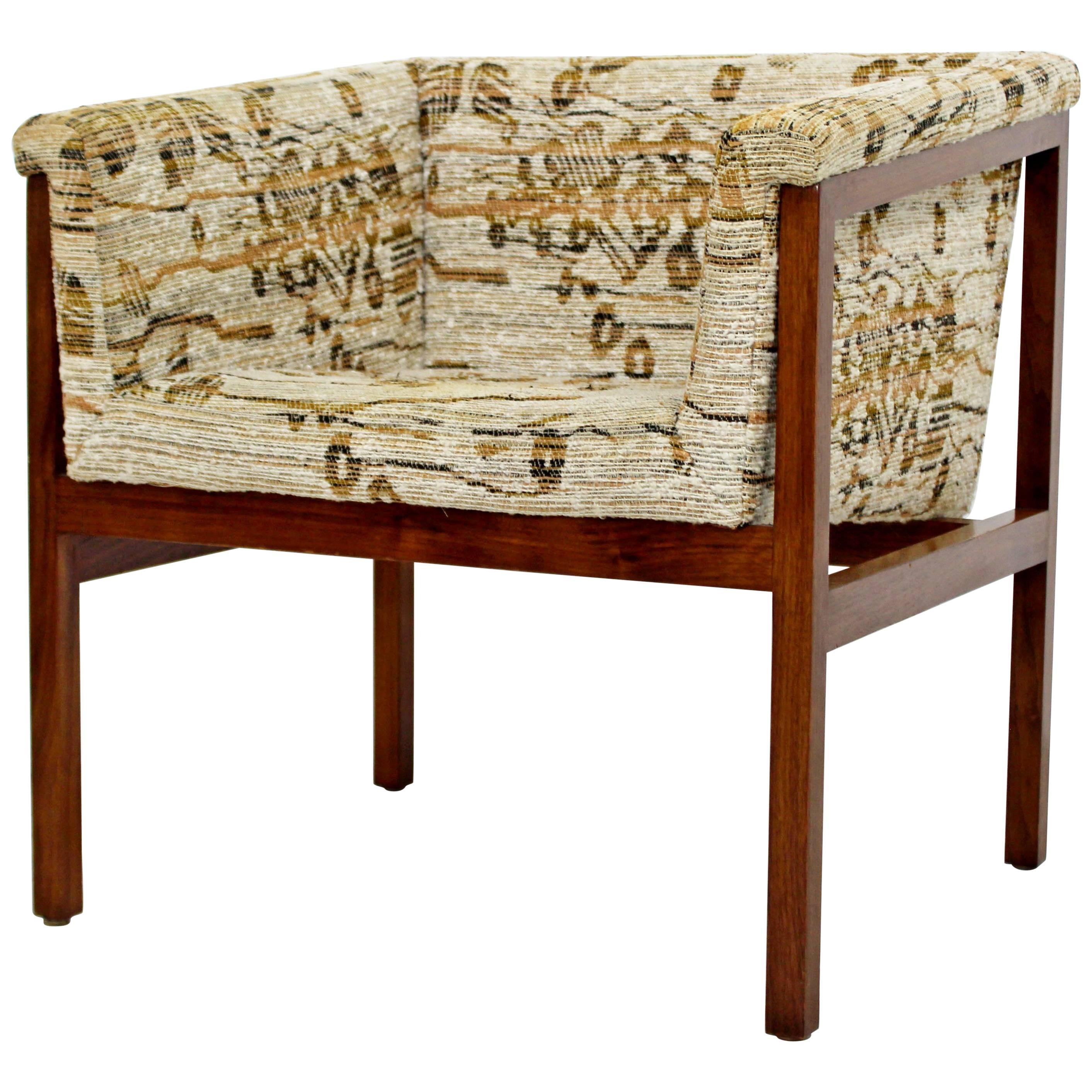 Mid-Century Modern Dunbar Wood Framed Cube Accent Lounge Chair