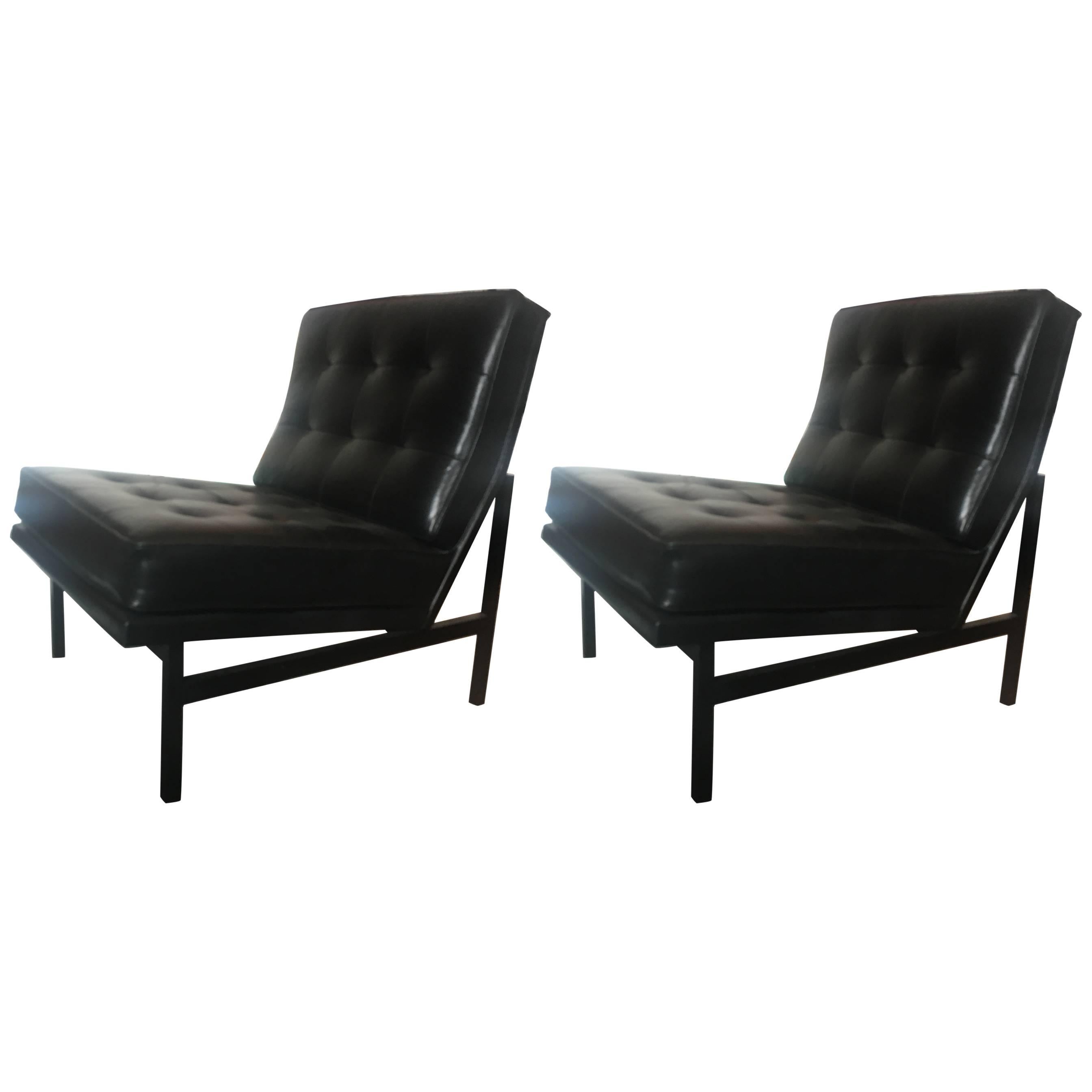 Florence Knoll Parallel Bar Leather Lounge Chairs, Pair for Knoll, 1958