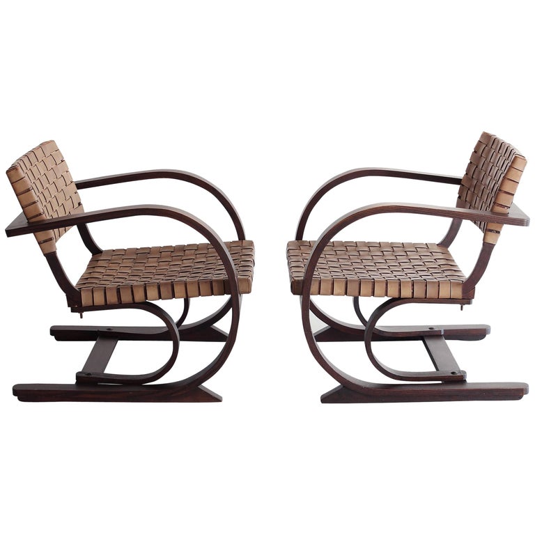 French Art Deco Leather Chairs in the Style of Audoux Minet For Sale