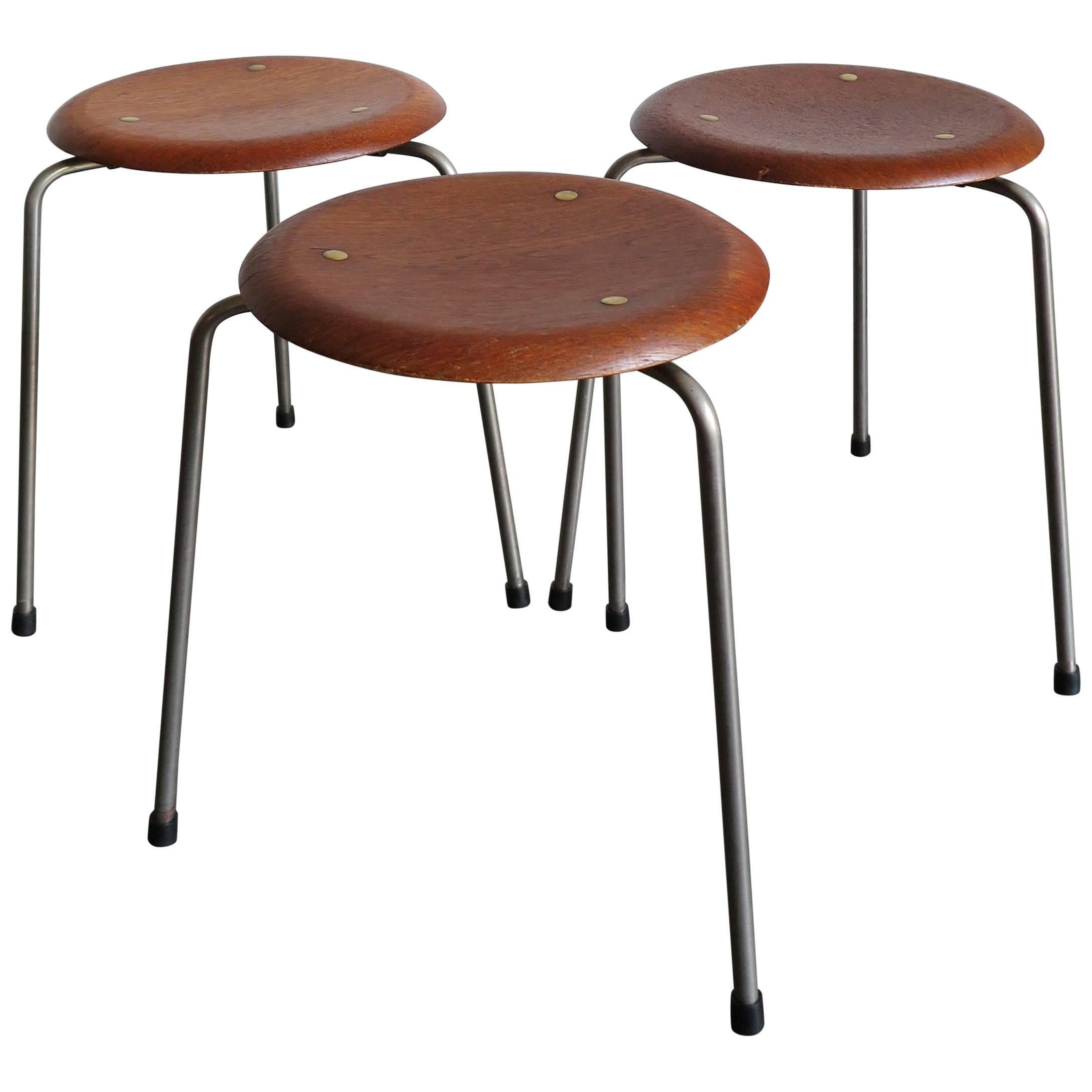 1950s Arne Jacobsen Circle Scandinavian Teak Dot Stool for Fritz Hansen