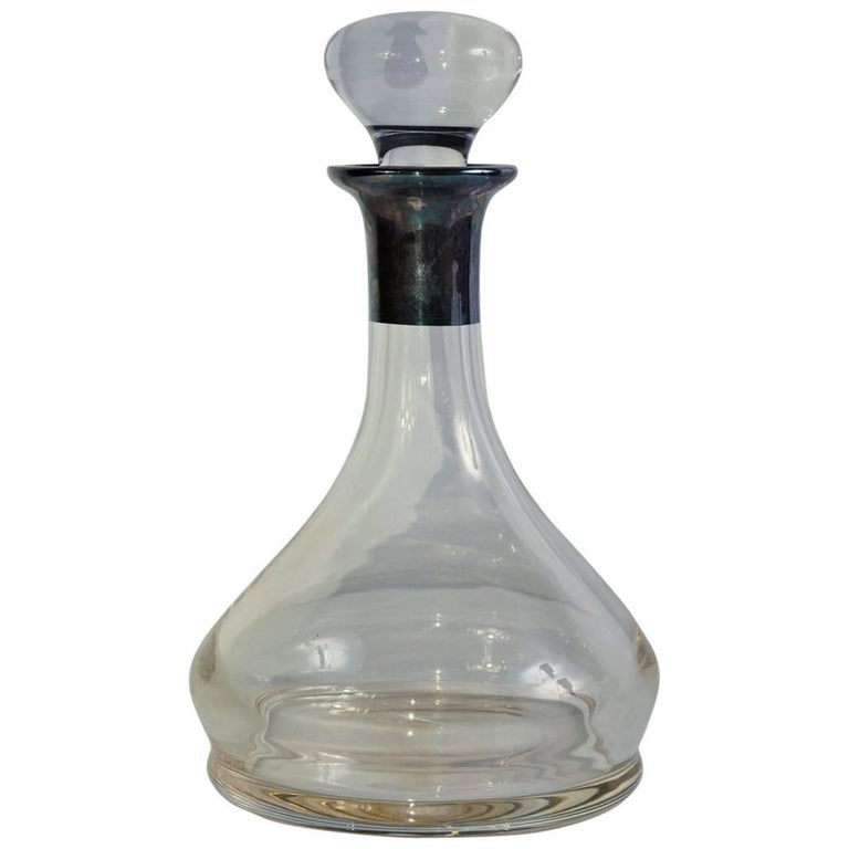 Contemporary Crystal Wine Decanter with Silver Collar at 1stDibs