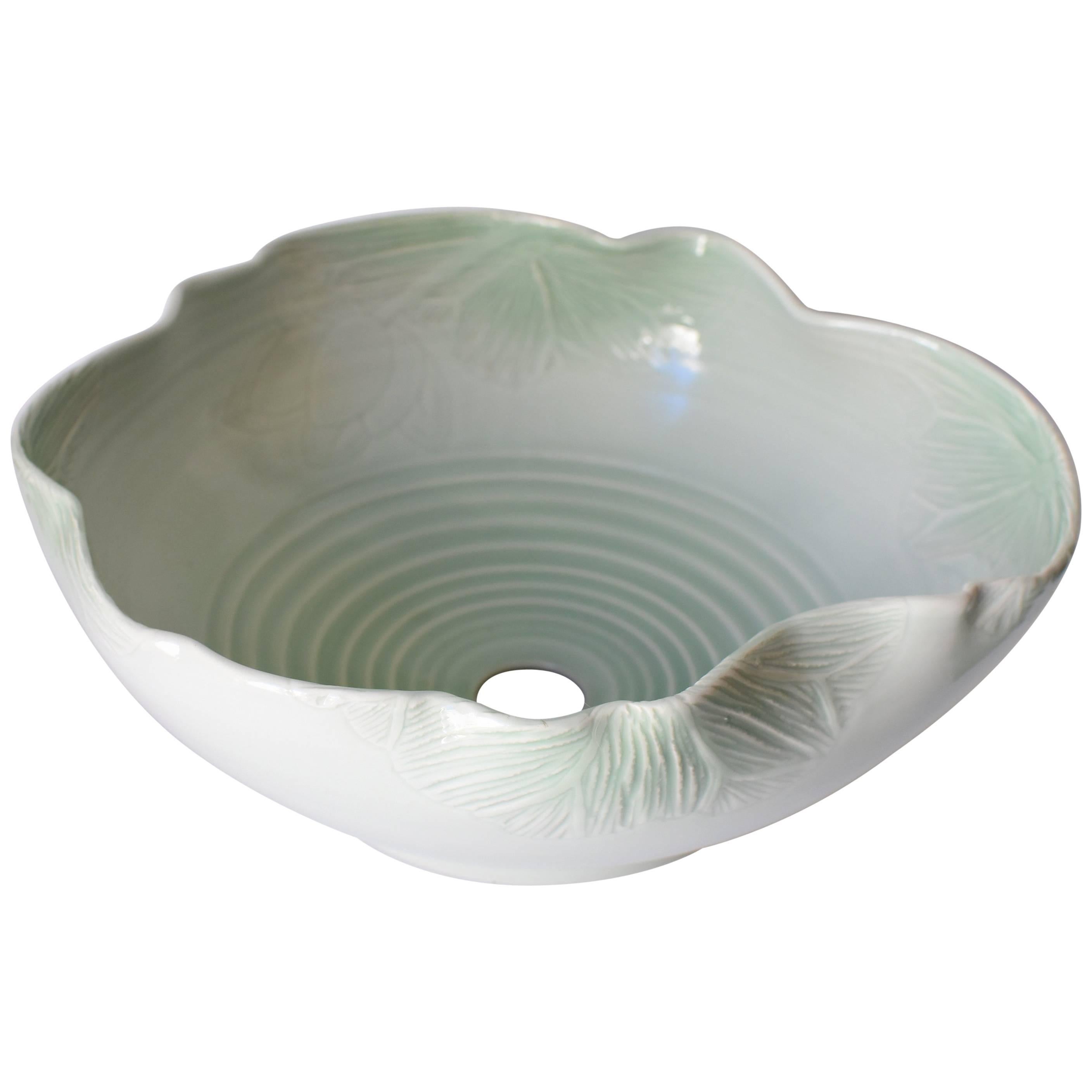 Pale Sage Green Ceramic Sink or Planter Hand-Painted